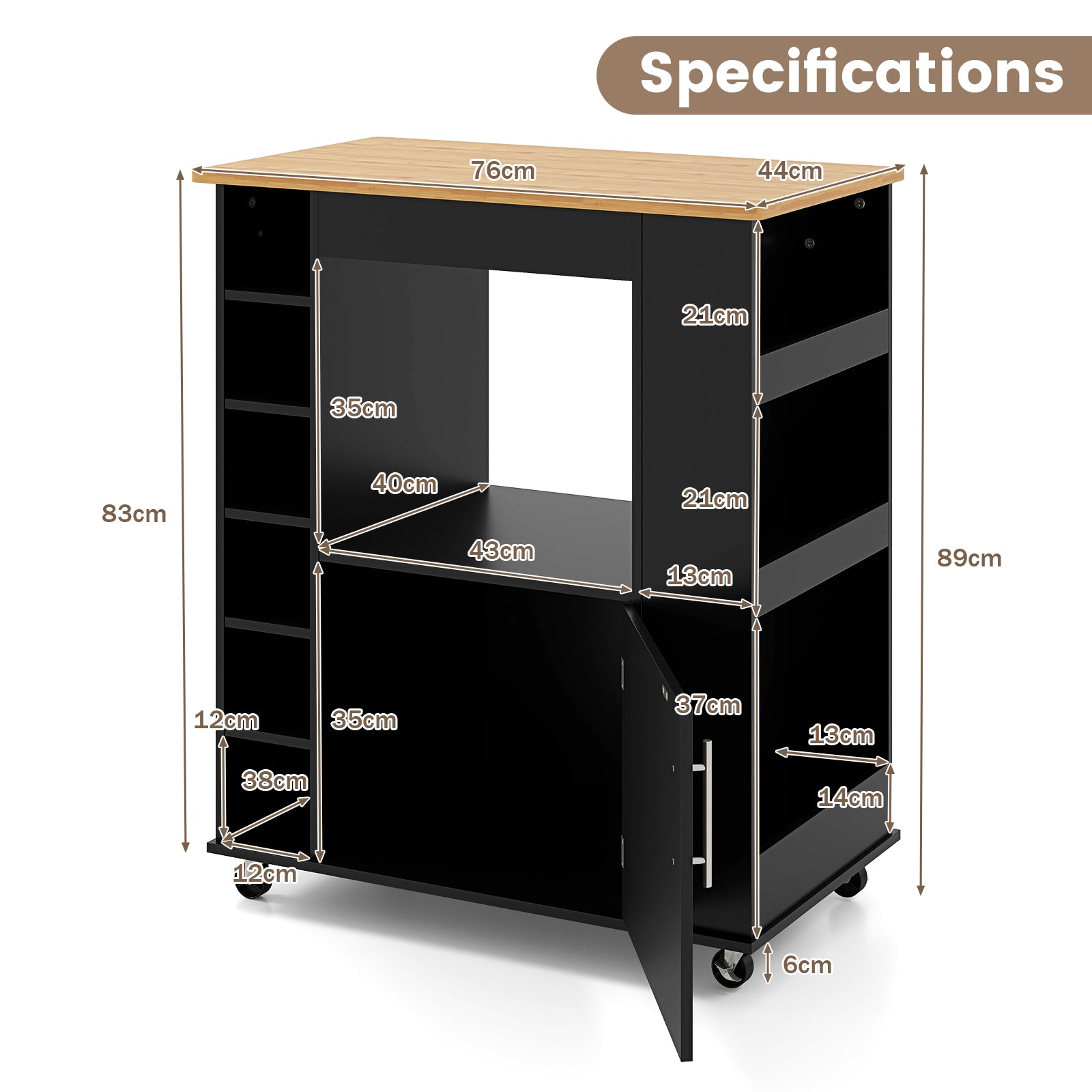 Rolling Kitchen Island with Storage and Towel Rack-Black