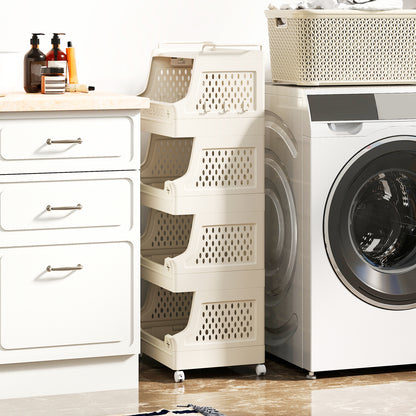 3/4/5/6 Tier Rolling Laundry Basket with Wheels and Handles for Laundry Room-Beige-5-Tier