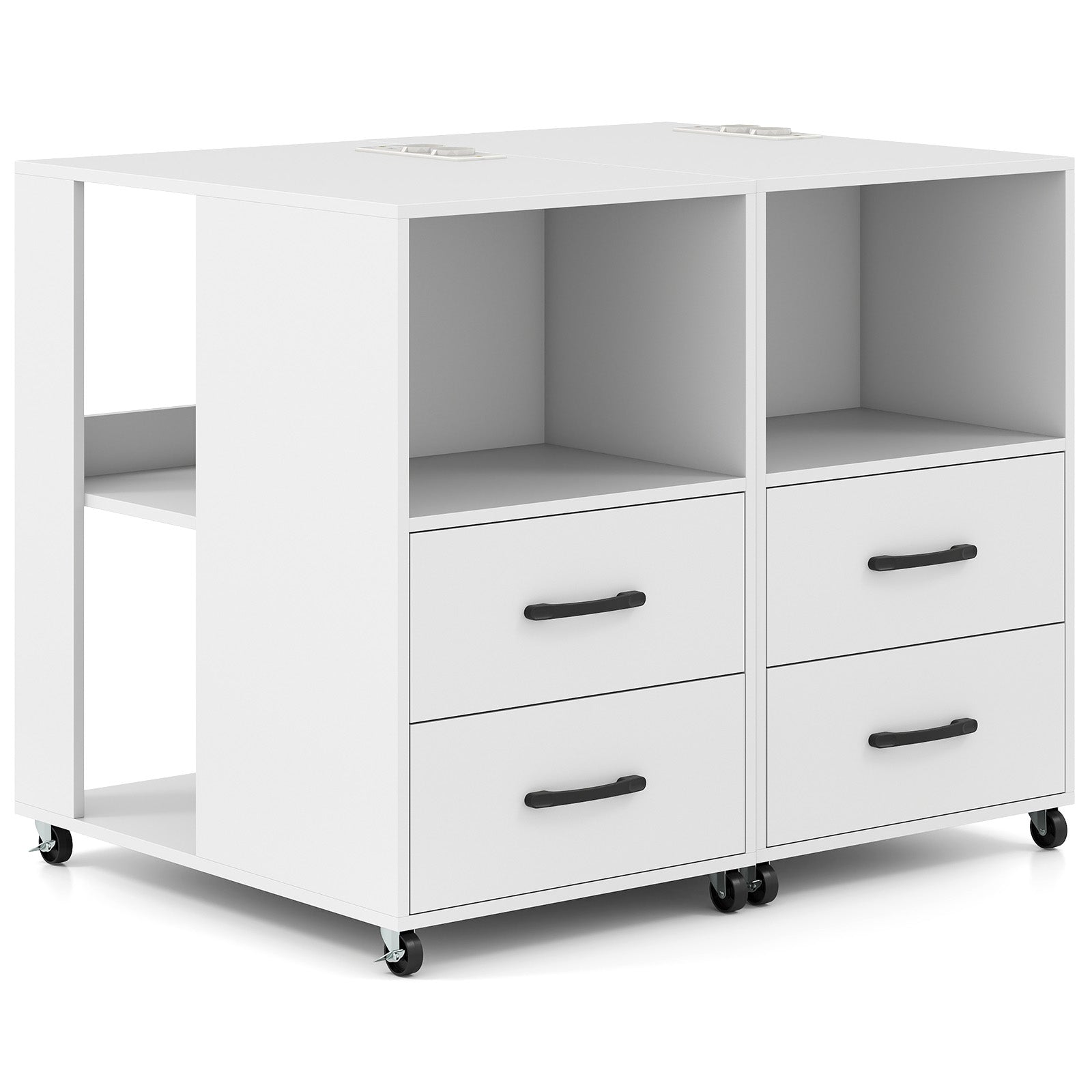 Rolling Nightstand with Storage Drawers and Shelves for Bedroom-White
