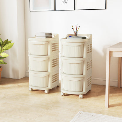 3-Drawer Rolling Plastic Utility Cart with 6 Hooks and Pegboard-White
