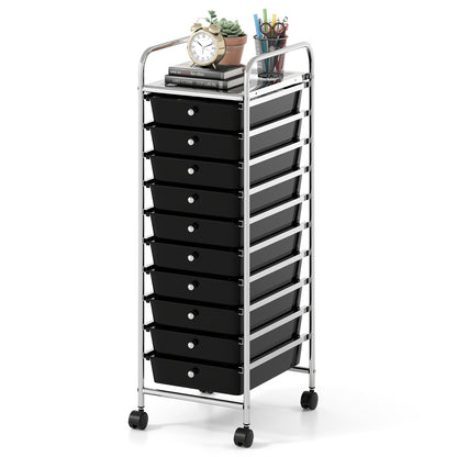 10-Drawer Rolling Storage Cart with Lockable Wheels and Removable Drawers-Black