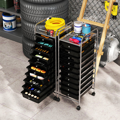 10-Drawer Rolling Storage Cart with Lockable Wheels and Removable Drawers-Black