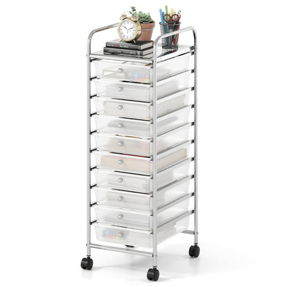 10-Drawer Rolling Storage Cart with Lockable Wheels and Removable Drawers-White