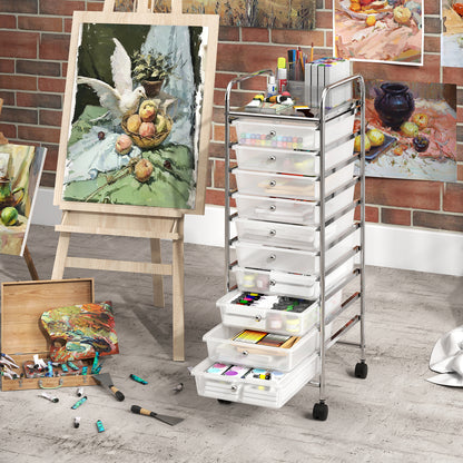 10-Drawer Rolling Storage Cart with Lockable Wheels and Removable Drawers-White