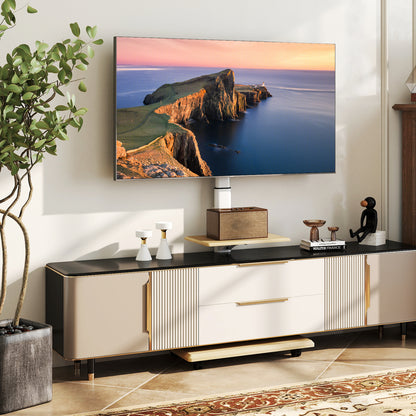 Rolling TV Stand on Wheels with 30° Tilt Mount and Adjustable Shelf-Natural