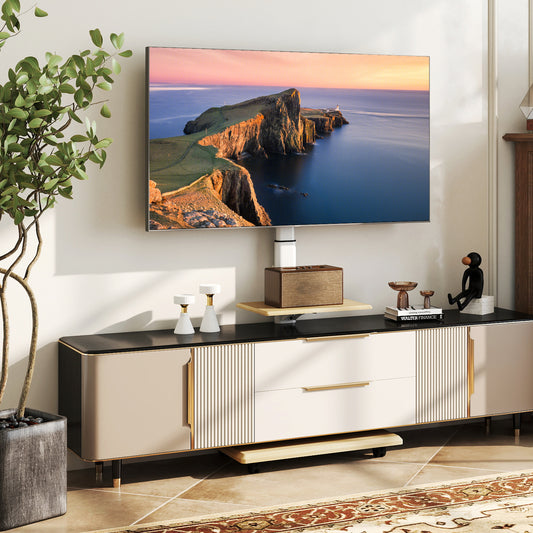 Rolling TV Stand on Wheels with 30° Tilt Mount and Adjustable Shelf-Natural