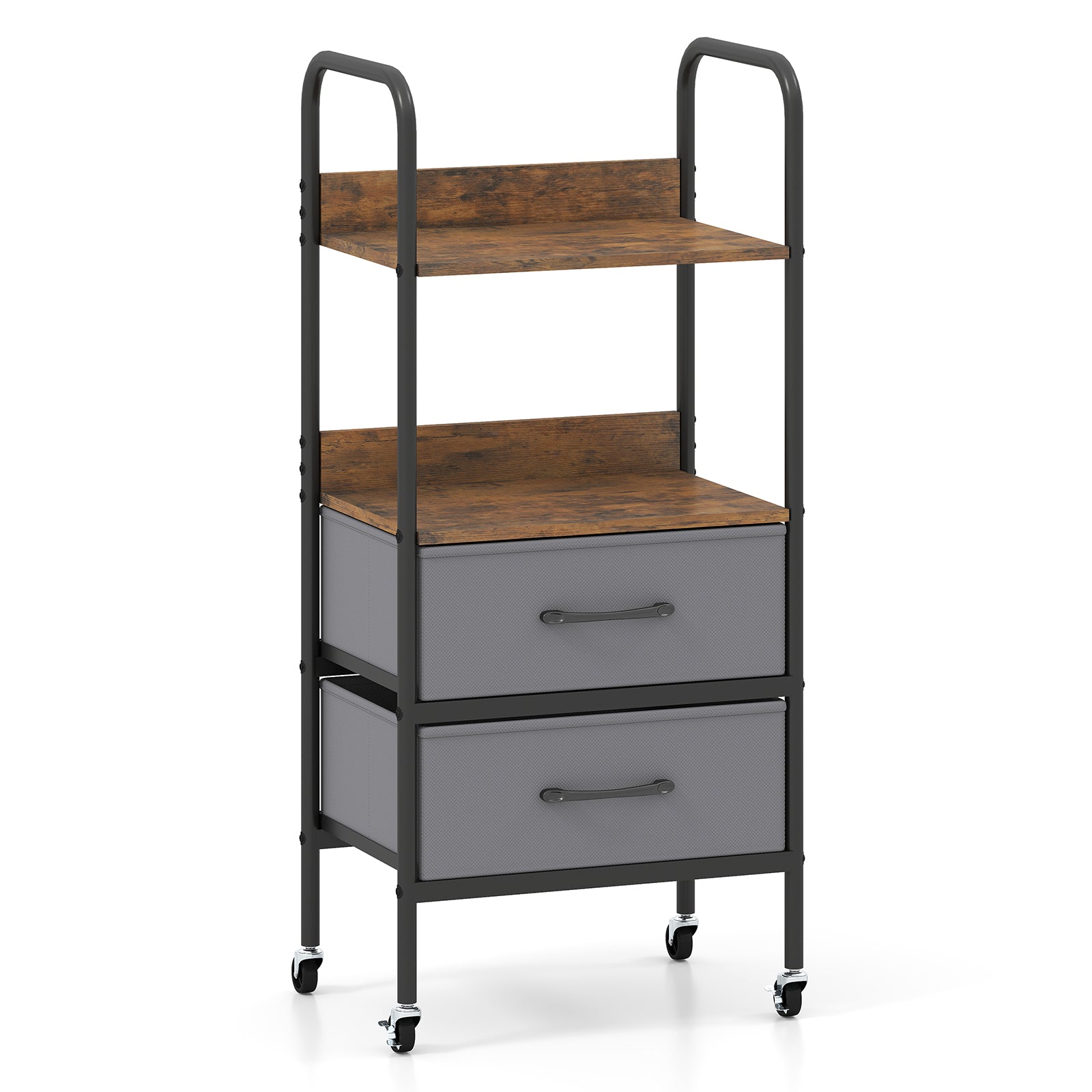Rolling Utility Storage Cart Mobile Printer Stand with 2 Open Shelves-Brown