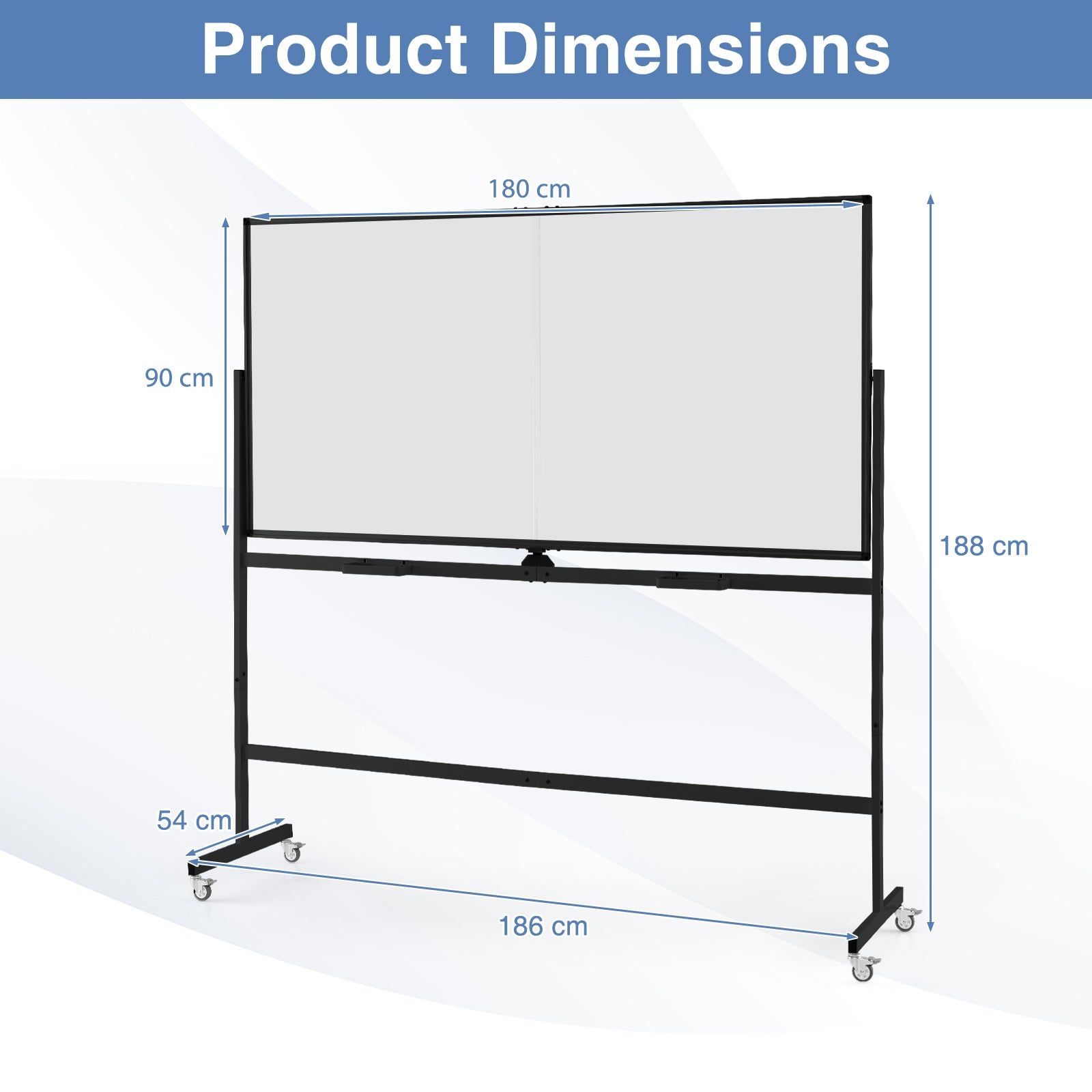 Rolling Whiteboard on Wheels with Stand and Aluminum Alloy Frame-Black