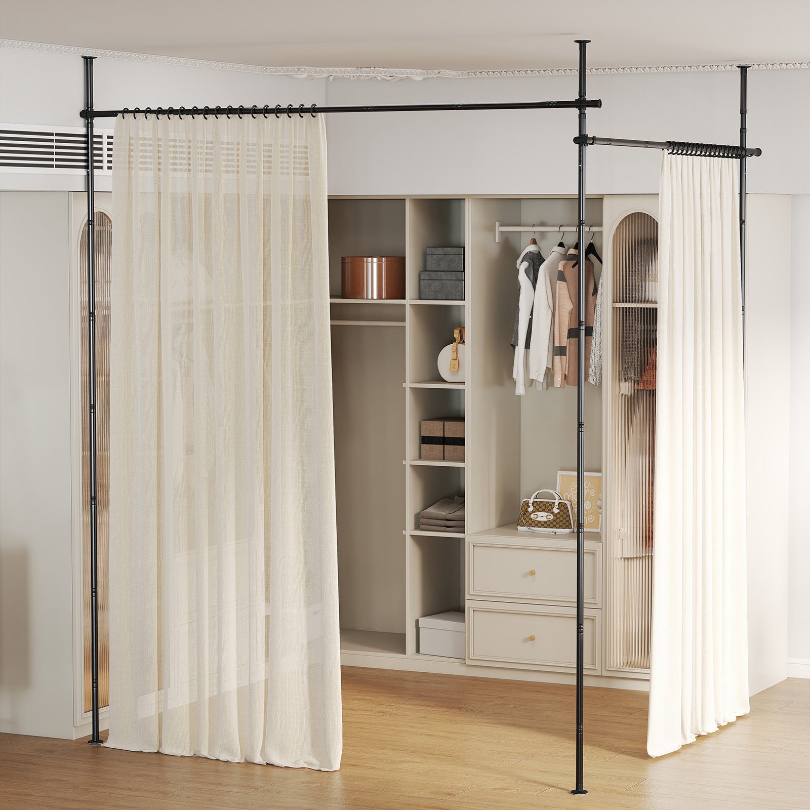 Room Divider Curtain Rod Adjustable Floor to Ceiling Tension Rod-Black