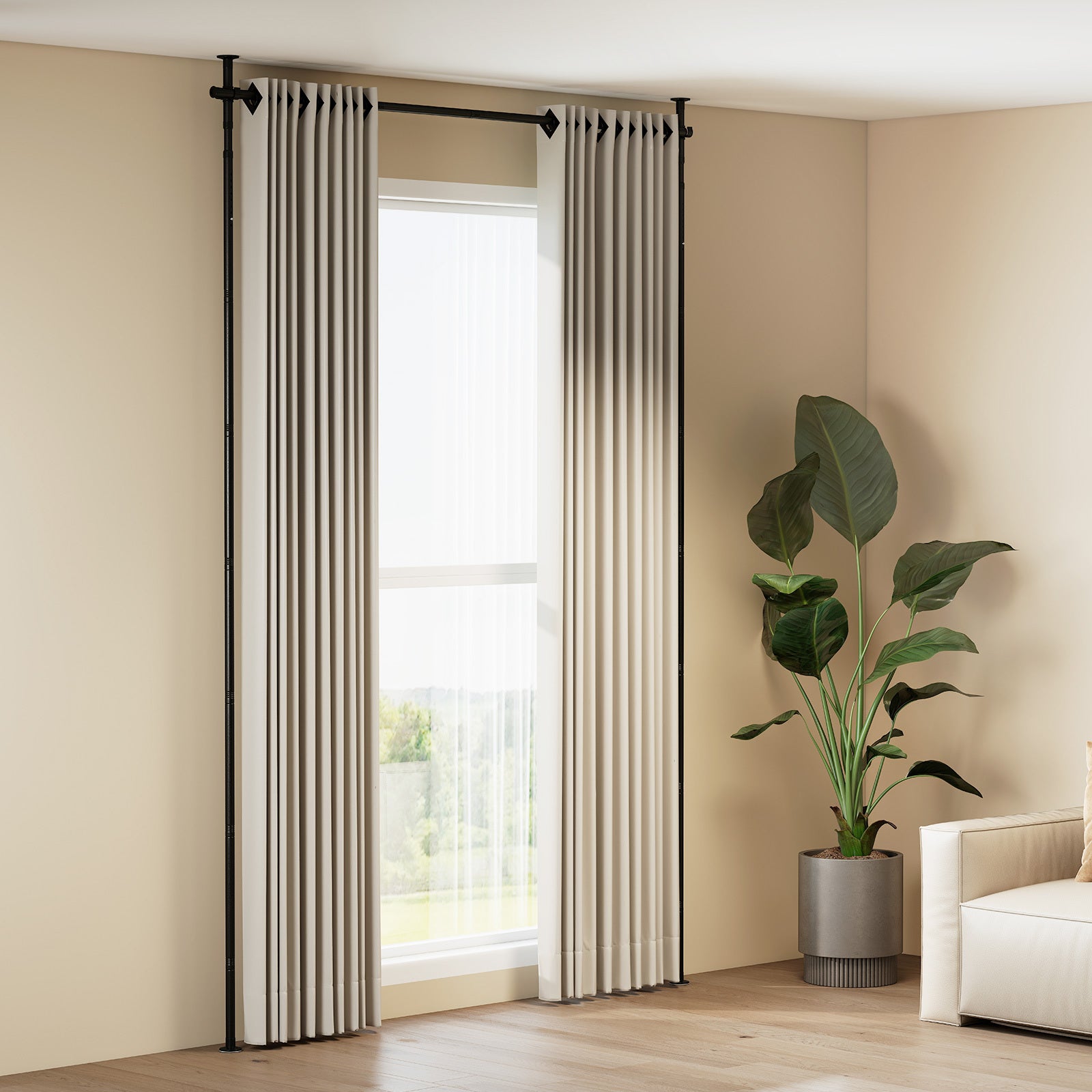 Room Divider Curtain Rod for Apartment No Drilling Required-Black