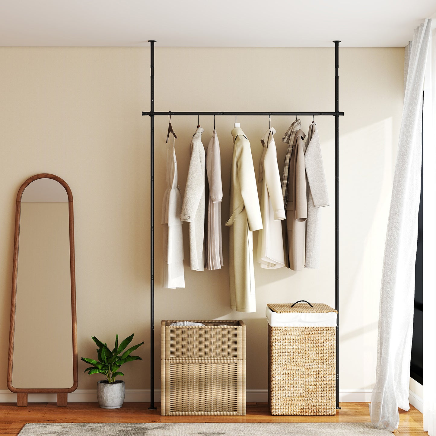Room Divider Curtain Rod for Apartment No Drilling Required-Black
