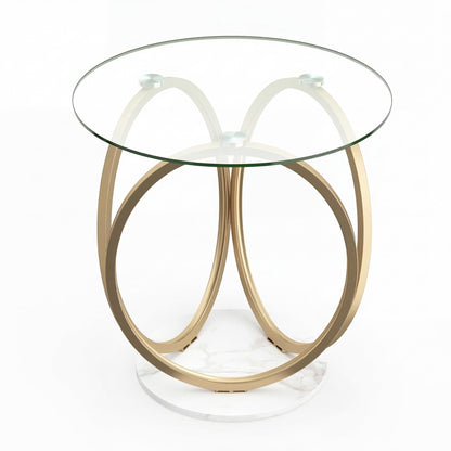 Round Glass Coffee Table with Geometric Metal Ring Frame for Living Room-Gold