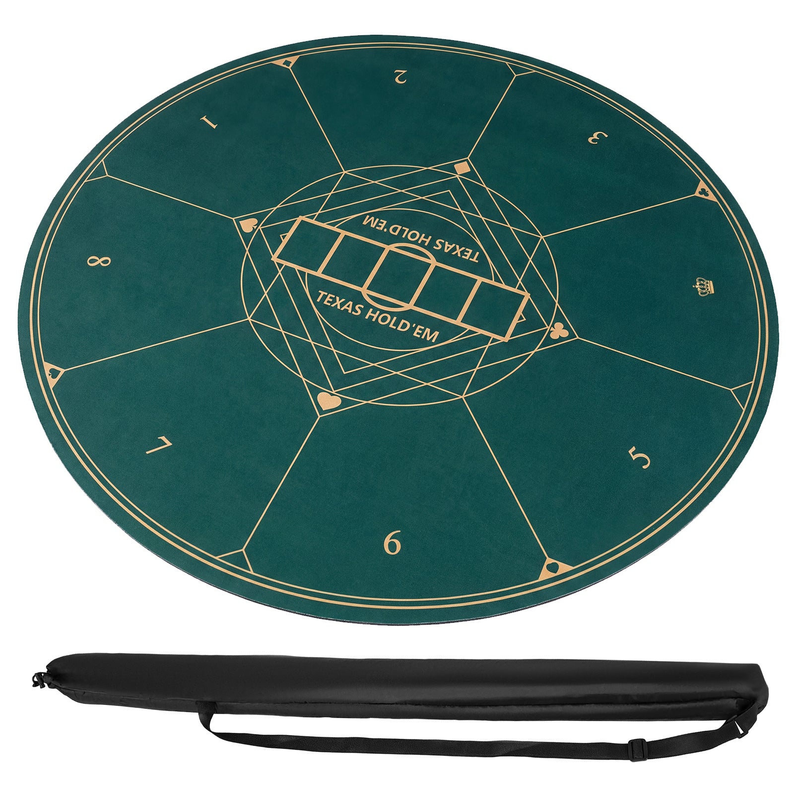 Round Poker Mat for Texas Hold'em 40 Inches Portable Anti-Slip Rubber Base Table Layout-Green