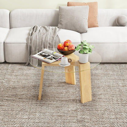 Round Coffee Table with Rubber Wood Tripod Support Frame-Natural