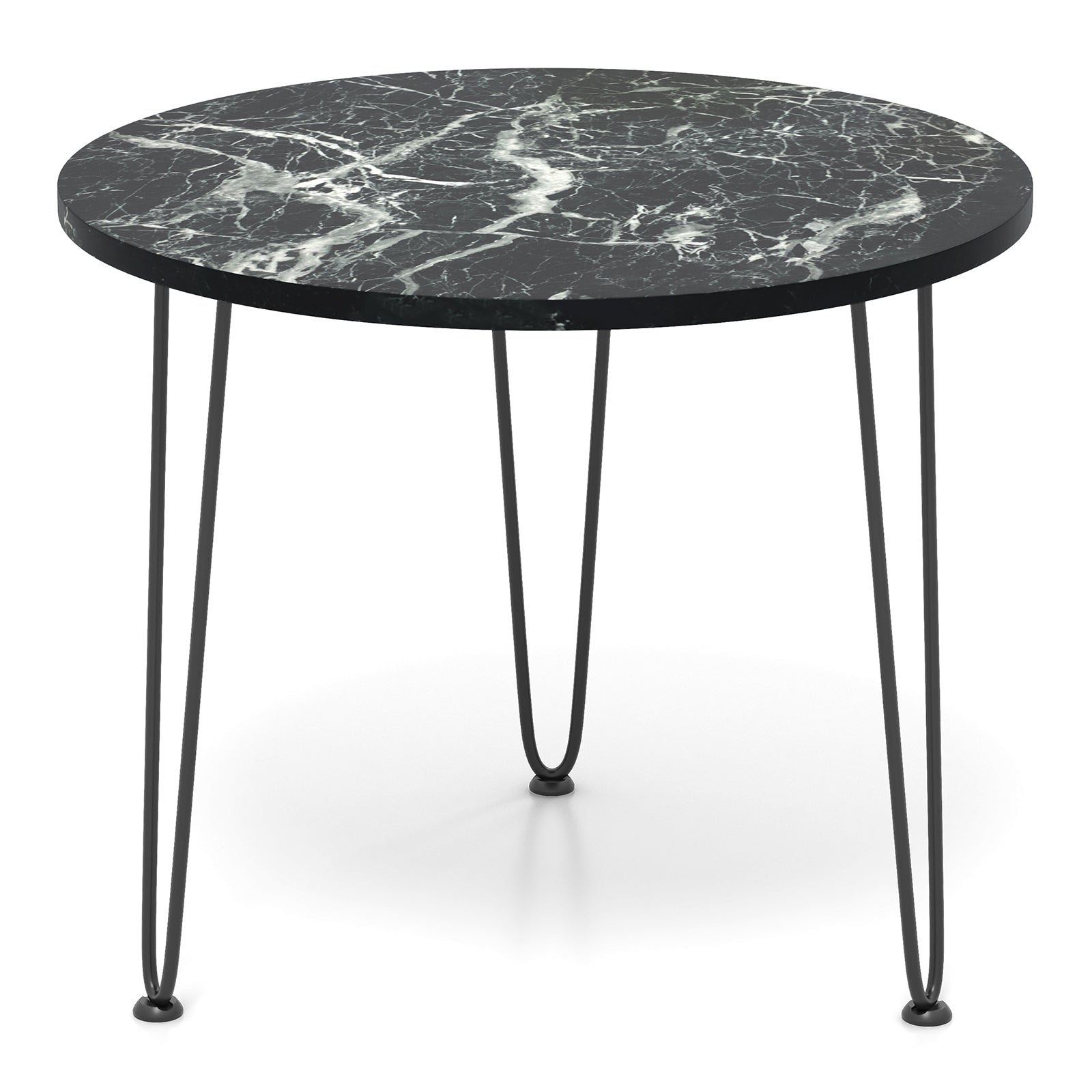 Round Coffee Table Small Faux Marble Accent Table with Thickened Tabletop and Metal Tripod Legs-Black
