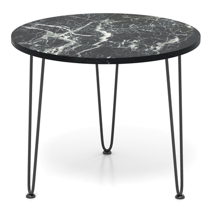 Round Coffee Table Small Faux Marble Accent Table with Thickened Tabletop and Metal Tripod Legs-Black