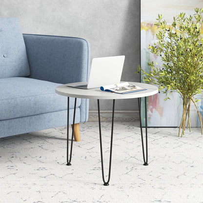 Round Coffee Table Small Faux Marble Accent Table with Thickened Tabletop and Metal Tripod Legs-White