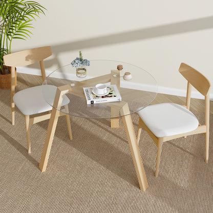 Round Glass Dining Table with Tempered Glass Tabletop for 4 People-Natural