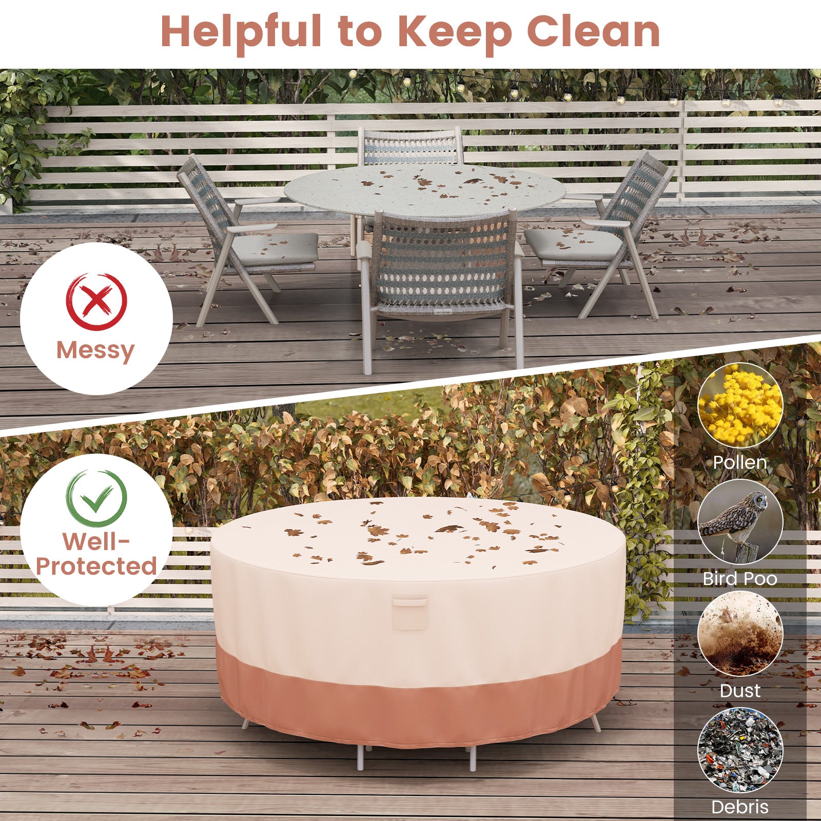 158/181/213 CM Round Patio Furniture Cover-Beige-M