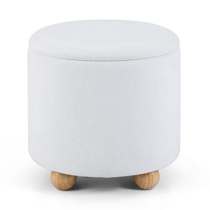 Round Storage Ottoman 45 CM Chenille Fabric Footrest Stool with Removable Lid-White