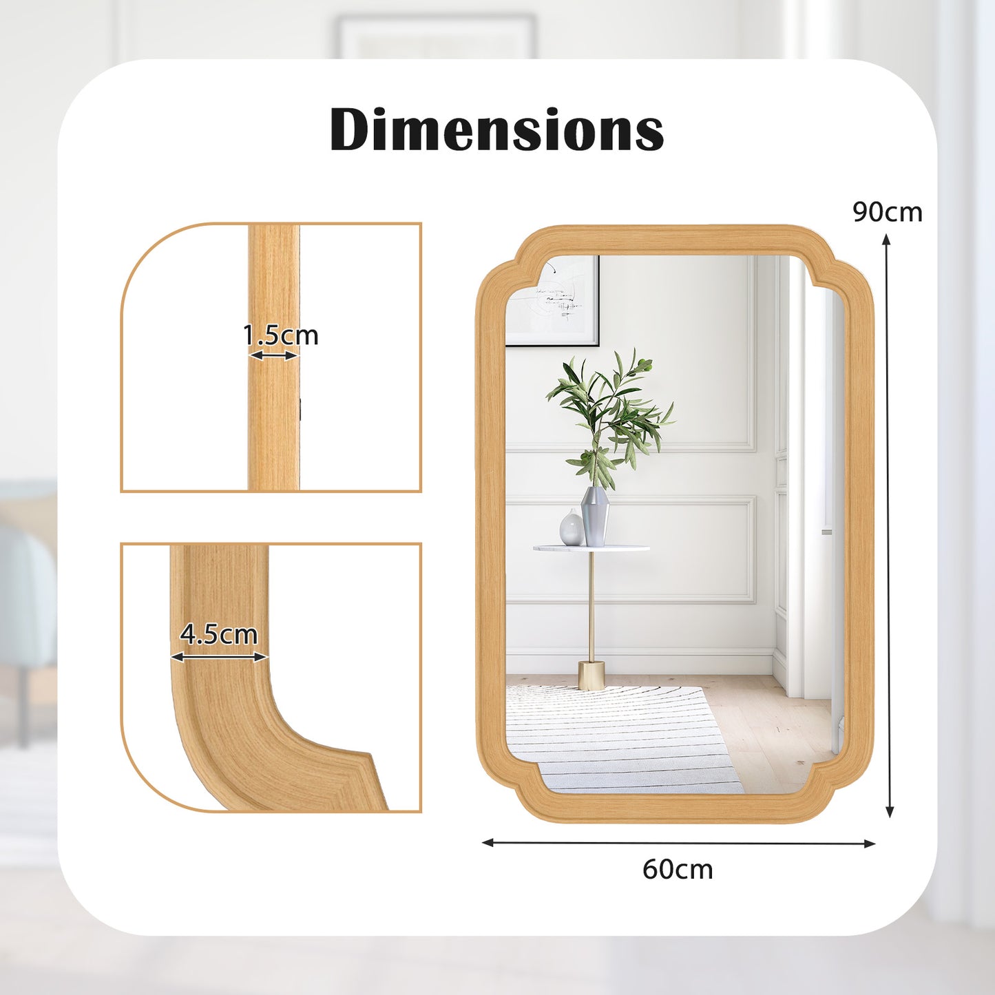 Rounded Corner Arch Wall Mirror for Bathroom Living Room-Natural