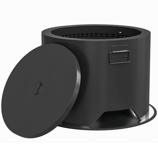 Outsunny Outdoor Round Fire Pit with Lid and Fire Poker - Black