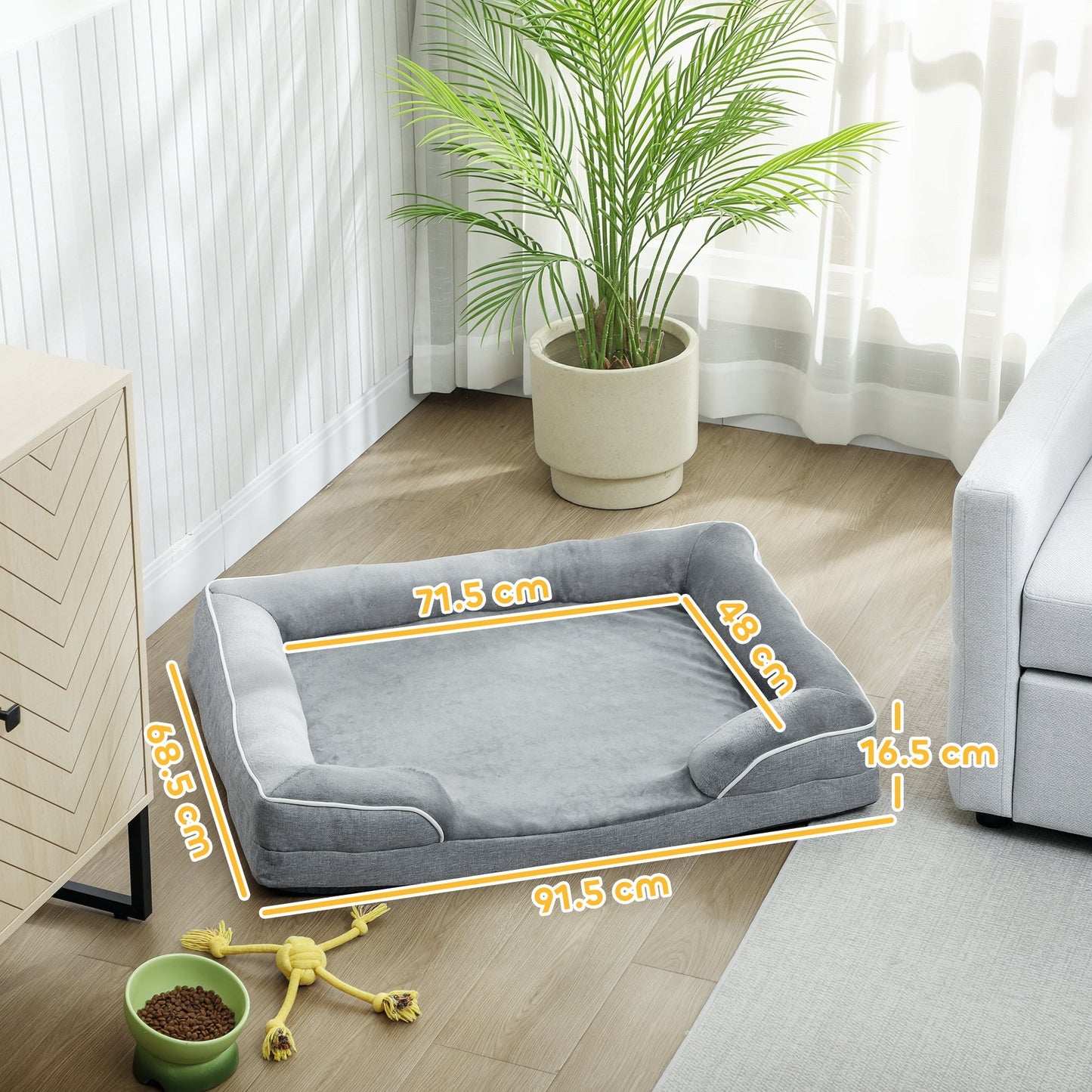 PawHut Dog Sofa Bed, Washable Pet Bed with Removable Cover and Non-Slip Bottom for Cats, Small and Medium Dogs, Grey