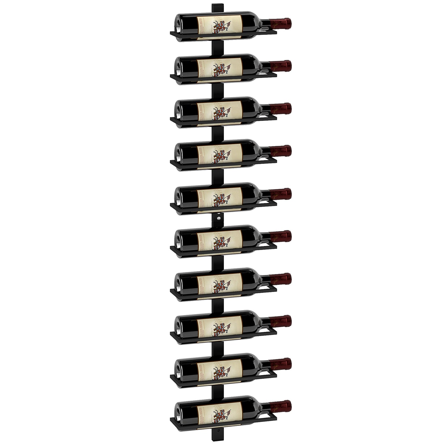 HOMCOM Wine Rack, Wall Mounted, 10 Tier Metal Wine Display Rack, Storage Holder for Kitchen, Dining Room, Bar, Cellar, Black