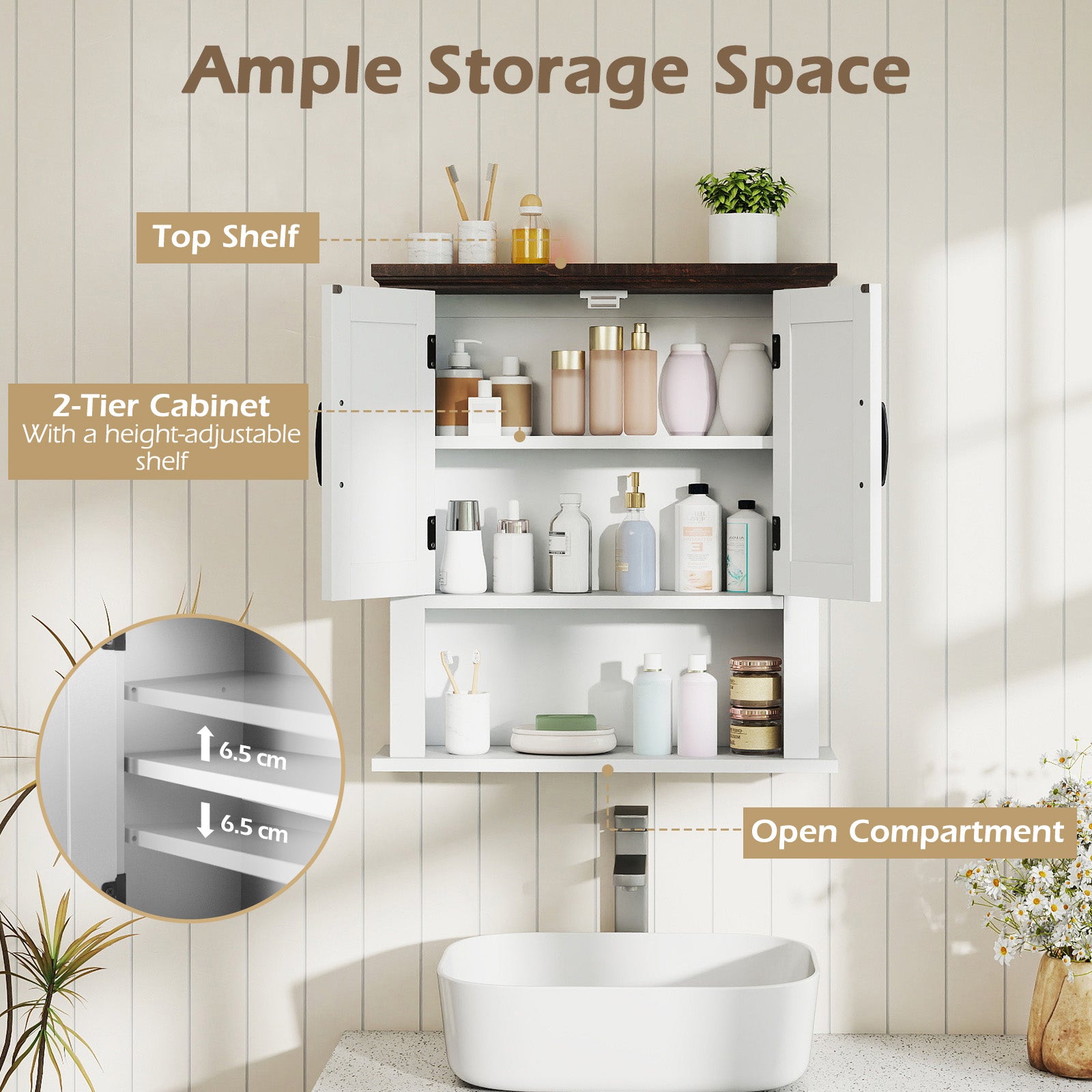 The Rustic Barn Collection - Bathroom Wall Cabinet and 3-Drawer Floor Cabinet costway