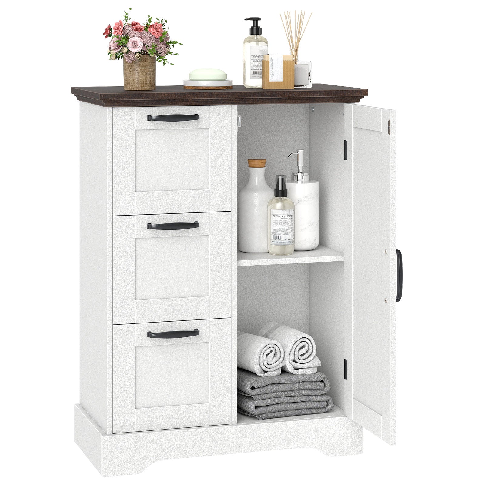 The Rustic Barn Collection - Bathroom Wall Cabinet and 3-Drawer Floor Cabinet costway