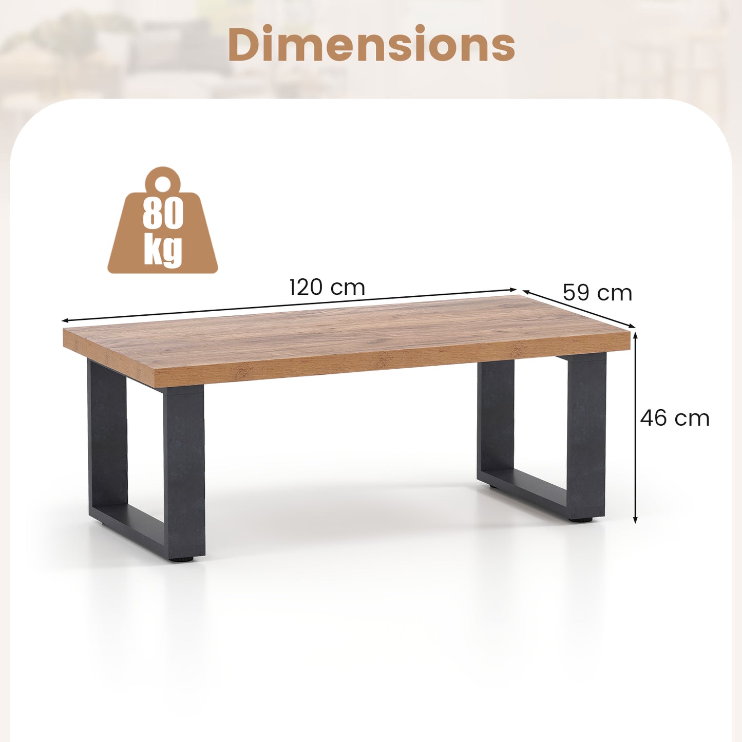 120cm Rustic Farmhouse Style Coffee Table with Thickened Tabletop-Oak