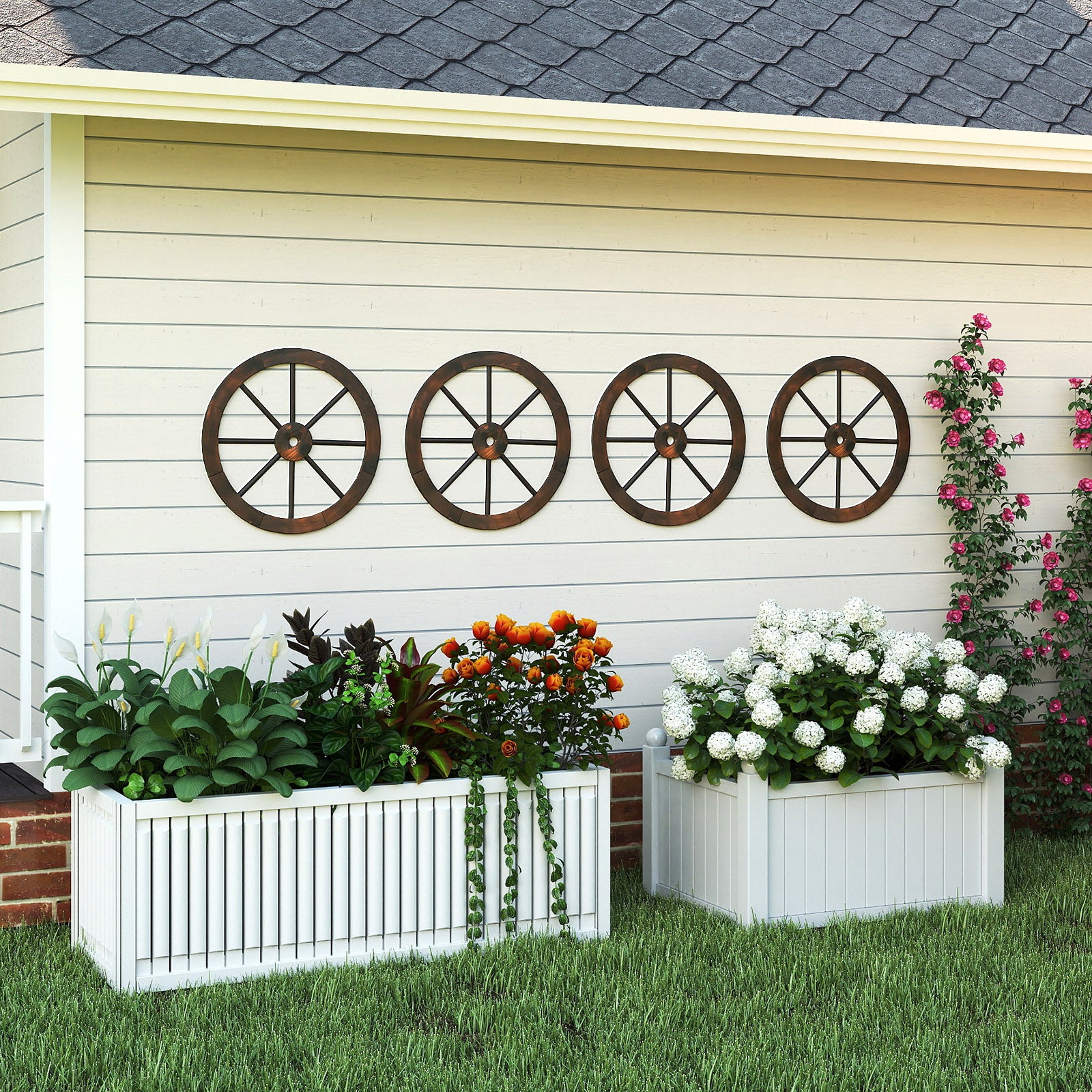 2 Pieces Rustic Wood Wagon Wheels for Party Bar Garage Home Garden