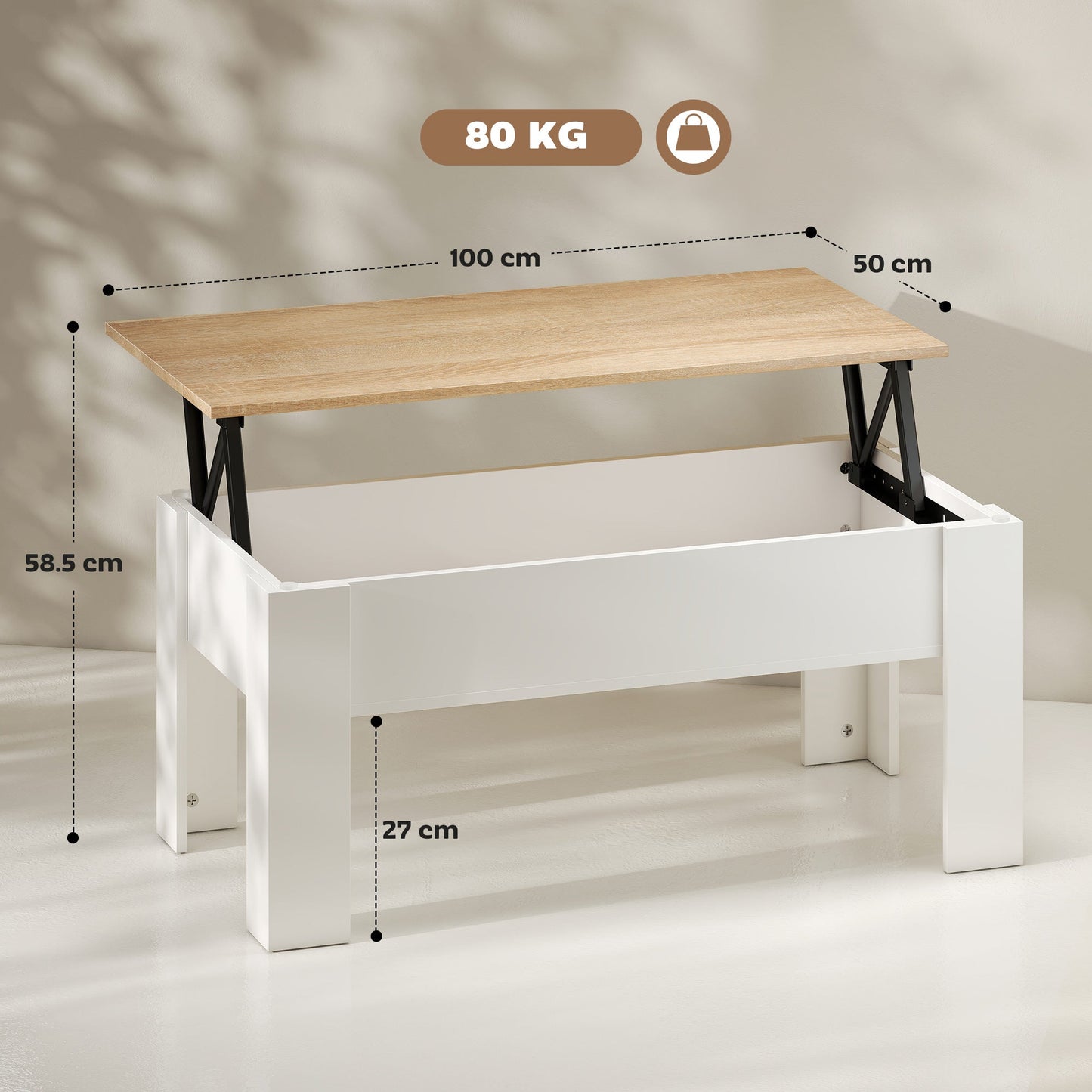 HOMCOM Lift Top Coffee Table with Hidden Storage Compartment, Lift Tabletop Pop-Up Center Table for Living Room