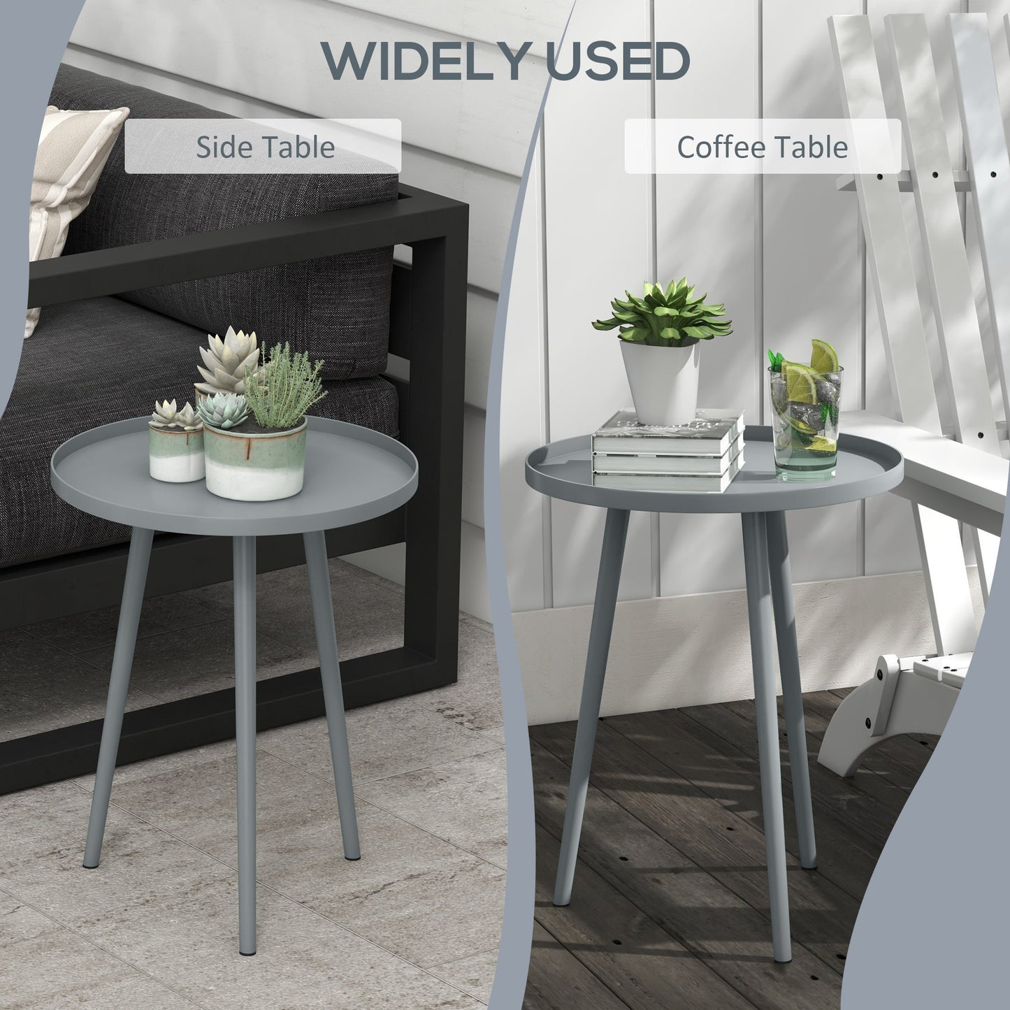 Outsunny Round Garden Coffee Table, Outdoor Side Table with Rounded Steel Edge, ¯40 x 50H cm, Grey