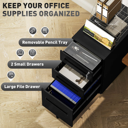 Vinsetto Three-Drawer Steel Filing Cabinet - Black