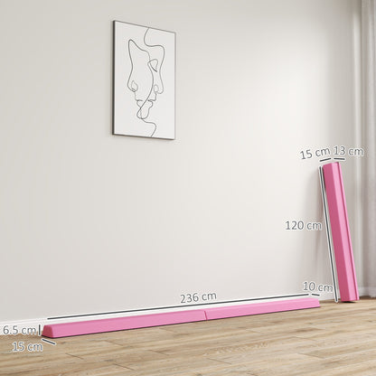 SPORTNOW 7.7ft Folding Gymnastics Beam, Floor Balance Beam for Kids with Anti-Slip Base, Gymnastics Equipment for Home, Pink