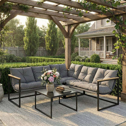 Outsunny 4 Piece Garden Furniture Set with Thick Cushions and Coffee Table, Patio Conversation Set for Porch, Balcony, Deck, Grey