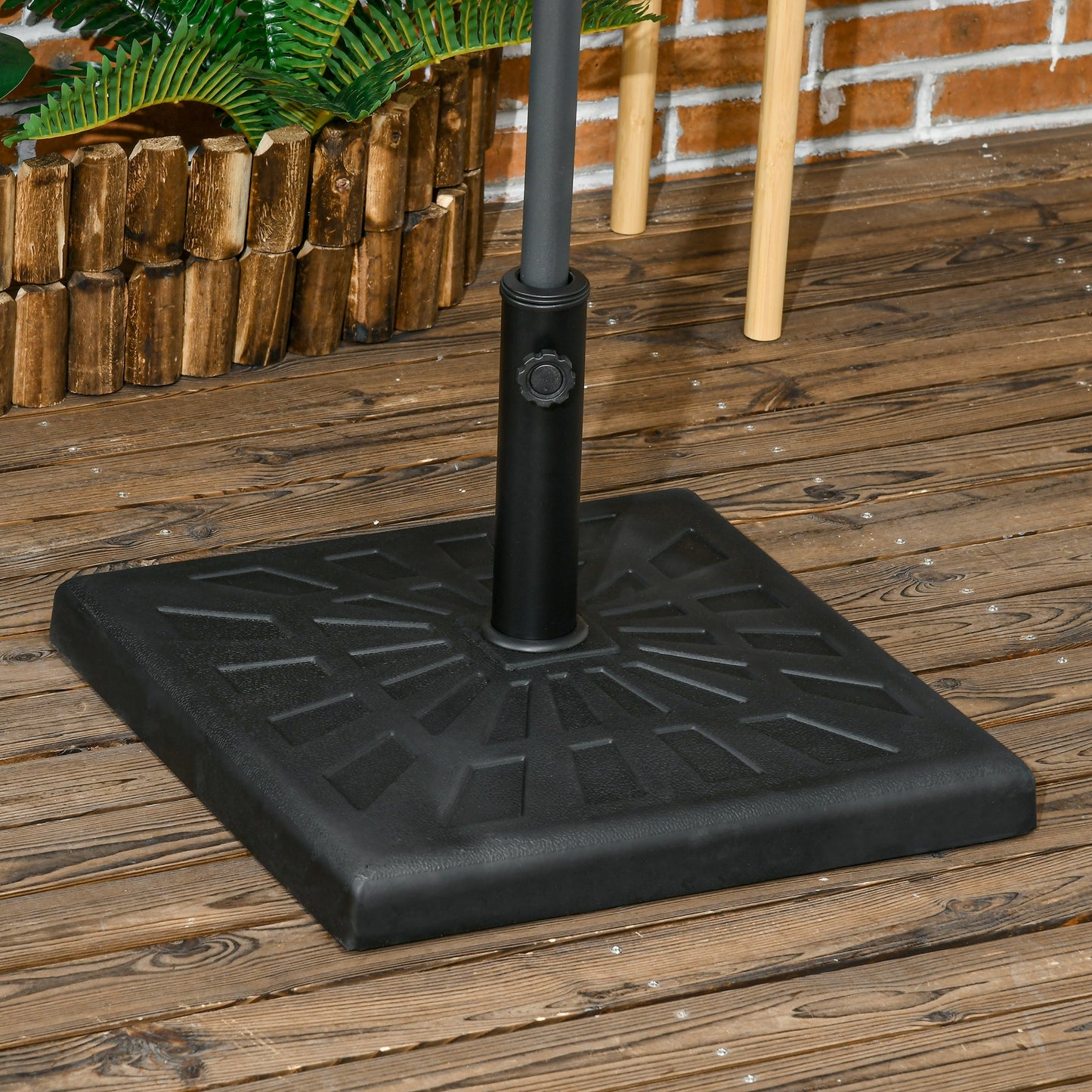 Outsunny 19kg Resin Garden Parasol Base Holder, Square Outdoor Market Umbrella Stand Weight for Poles of Î¦32mm, Î¦38mm, and Î¦48mm, Black