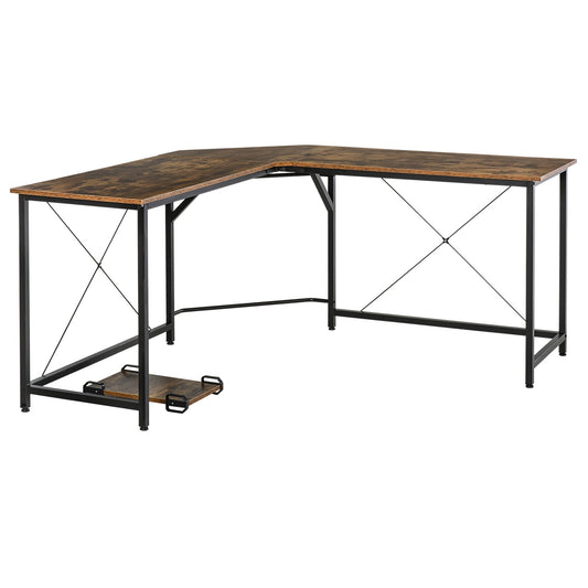 HOMCOM L-Shaped Desk, Gaming Desk, 150 x 150 x 75 cm, Corner Computer Desk for Study, Home Office, Bedroom, Rustic Brown