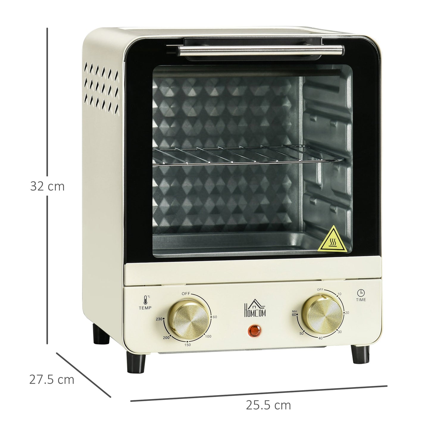 HOMCOM Mini Oven, 15 Litres Electric Oven and Grill with 60-230_ Adjustable Temperature, 60 Minute Timer, Include Baking Tray, Wire Rack and Crumb Tray, 1000W, Cream White