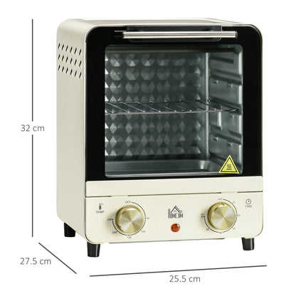HOMCOM Mini Oven, 15 Litres Electric Oven and Grill with 60-230_ Adjustable Temperature, 60 Minute Timer, Include Baking Tray, Wire Rack and Crumb Tray, 1000W, Cream White