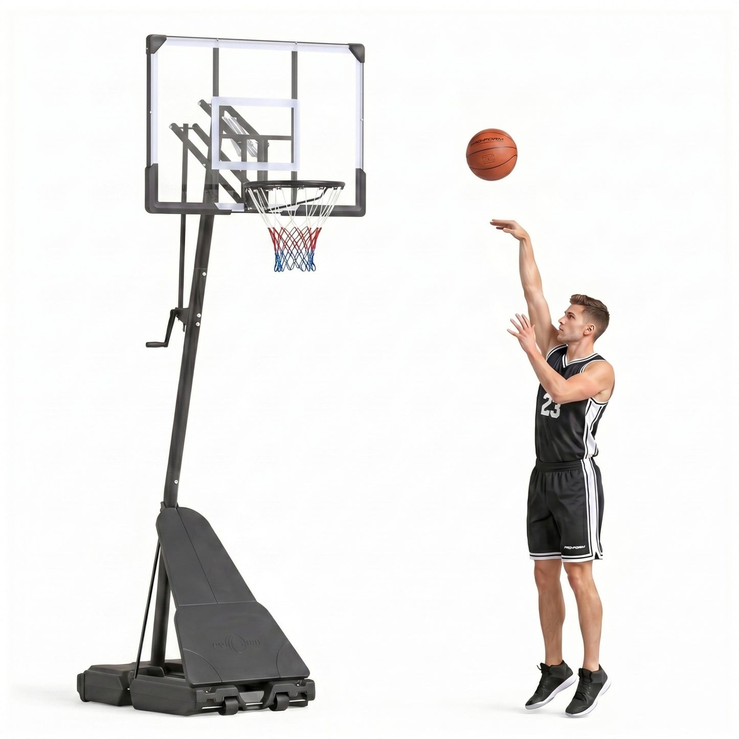 2.45-3.05M Portable Basketball Hoop Height Adjustable with Shatterproof Backboard