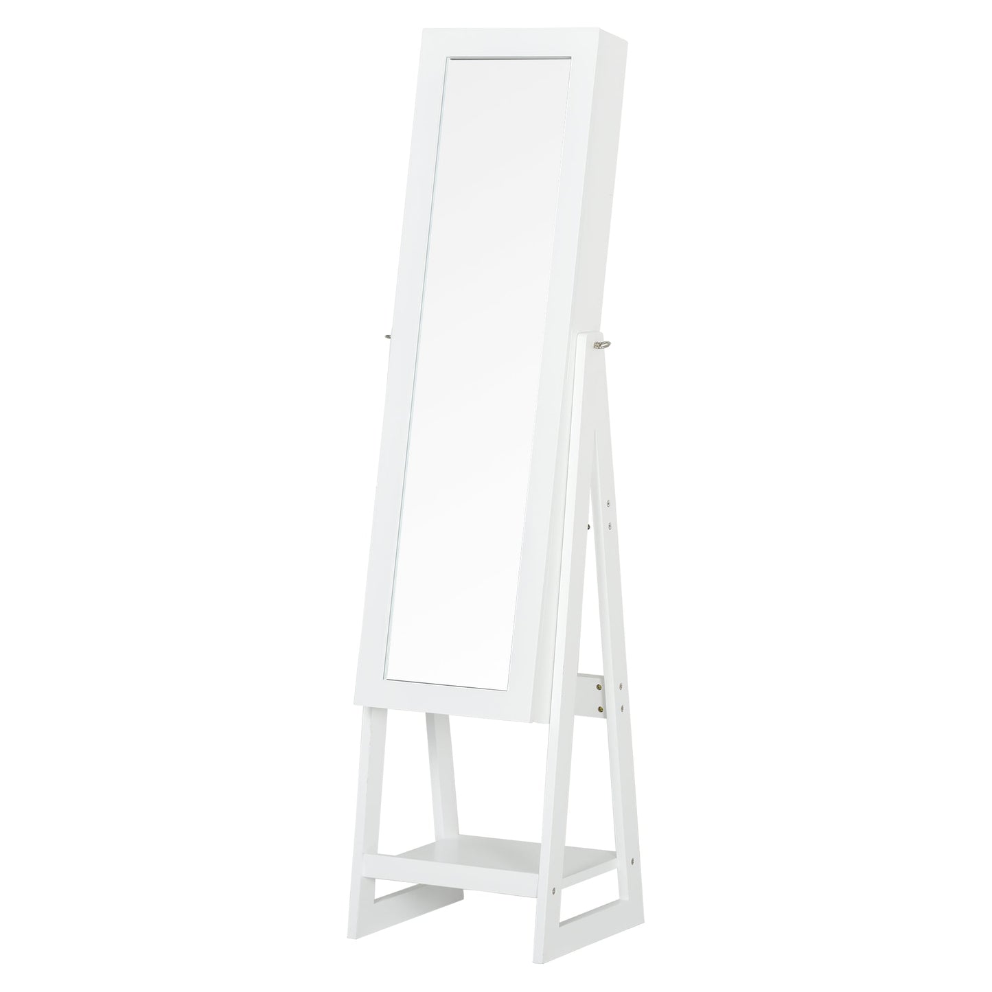 HOMCOM Jewellery Cabinet, Standing Mirror with LED Lights, Full-Length Mirror with Storage Drawers, Hooks and Shelves, Make-Up Armoire, Jewellery Organiser for Bedroom, White
