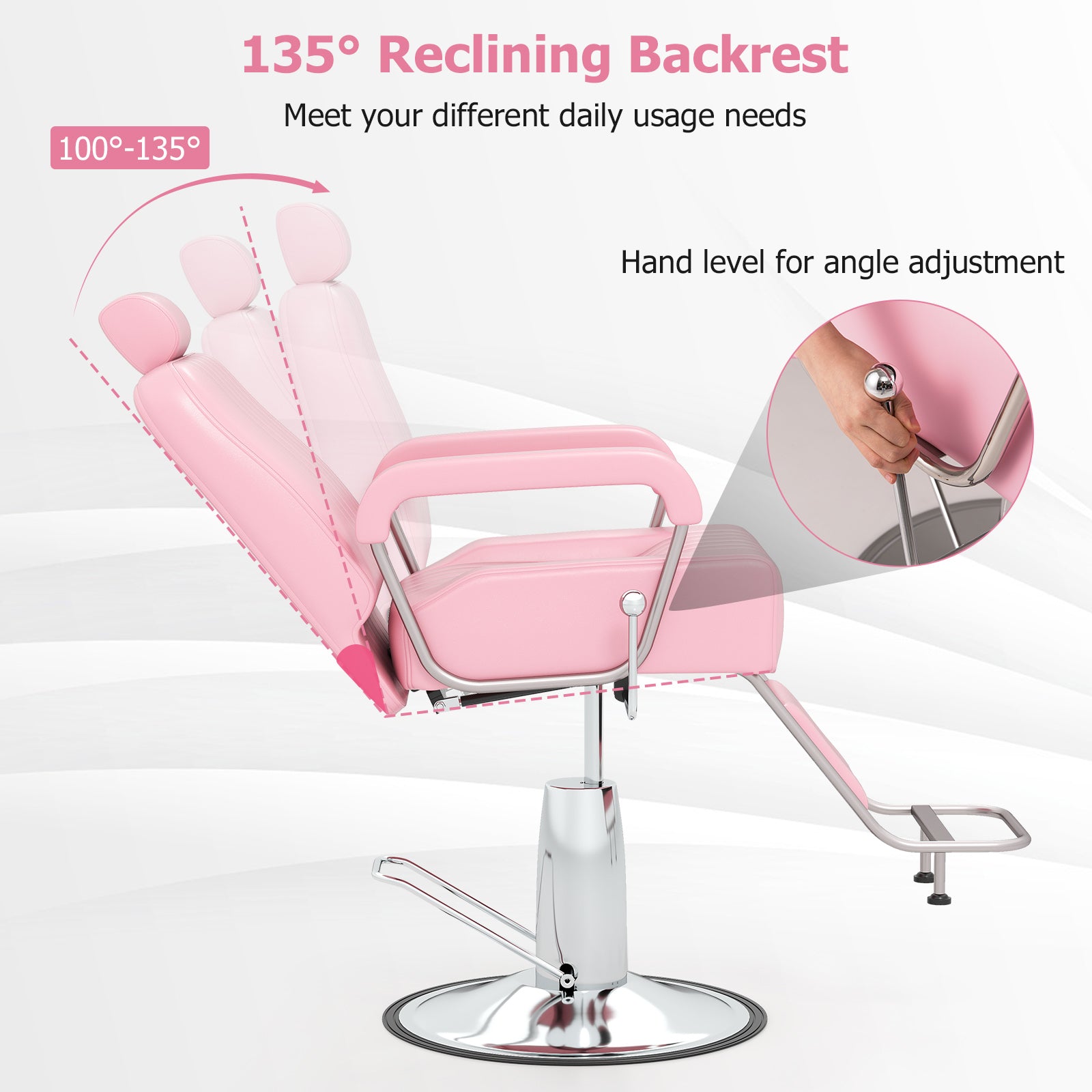 Salon Chair Hydraulic Barber Chair with Adjustable Headrest-Pink