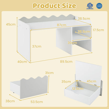 Scalloped Kids Bookshelf with Movable Drawer and Anti-Toppling Kit for Playroom-Grey