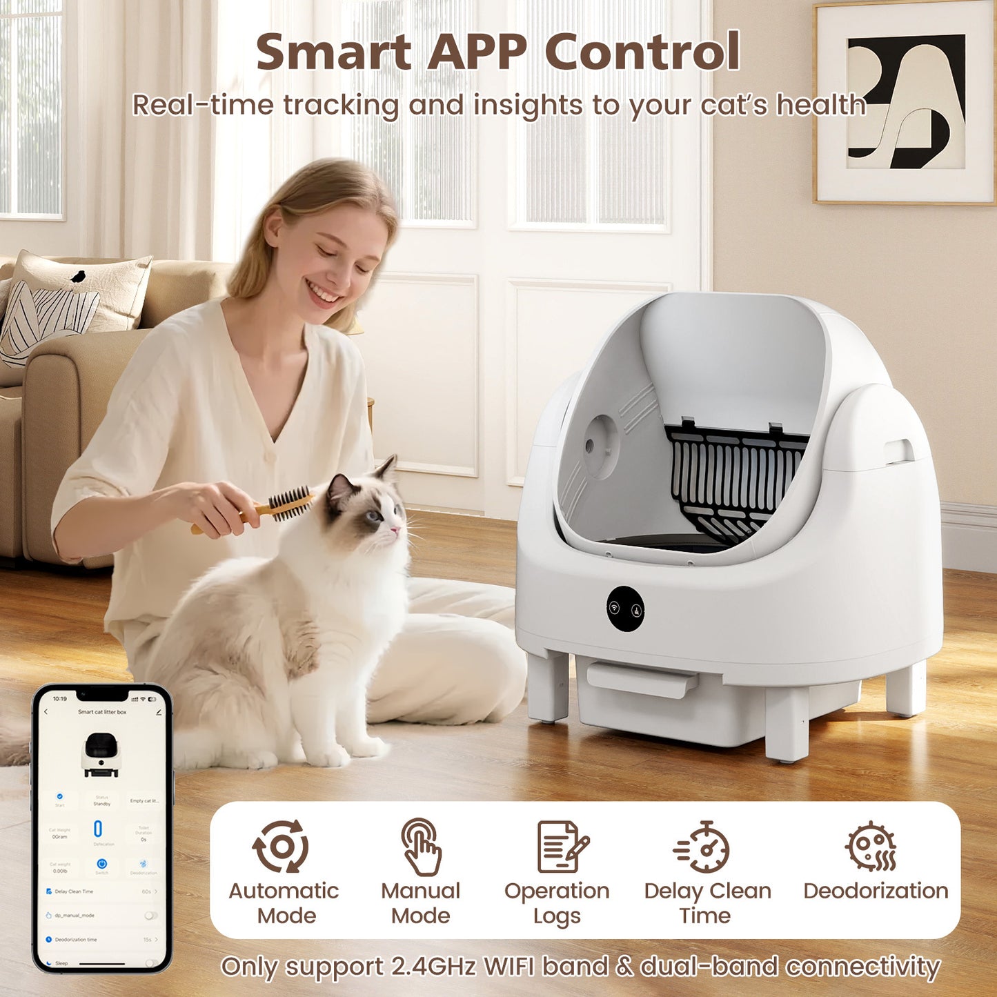 Self-Cleaning Open-Top Cat Litter Box for Multi-Cat and Senior Cats Home