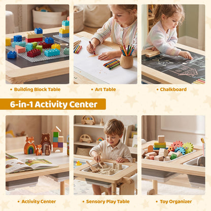 Sensory Table Set 3-Piece Kids Activity Table and Chair Set with Adjustable Height-Natural