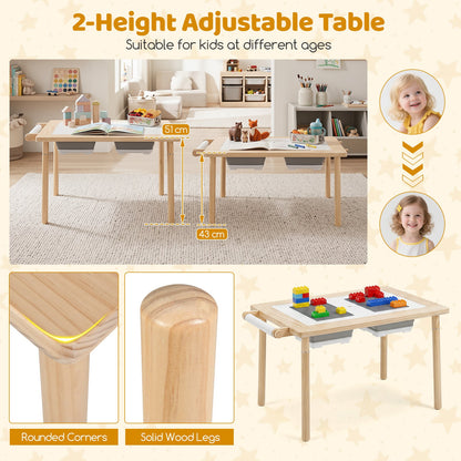 Sensory Table Set 3-Piece Kids Activity Table and Chair Set with Adjustable Height-Natural