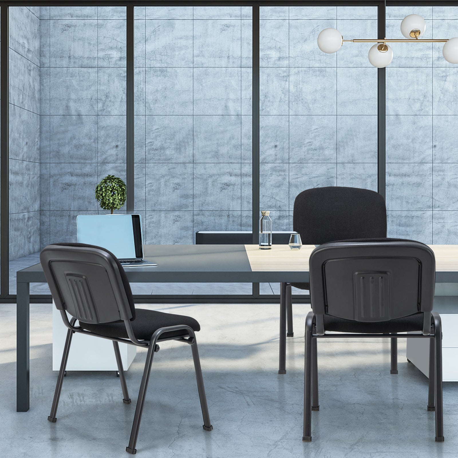 Set of 10 Conference Room Chairs with Upholstered Back and Seat-Black