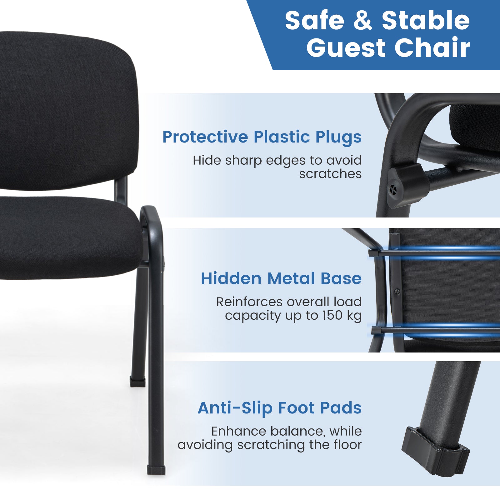 Set of 10 Conference Room Chairs with Upholstered Back and Seat-Black